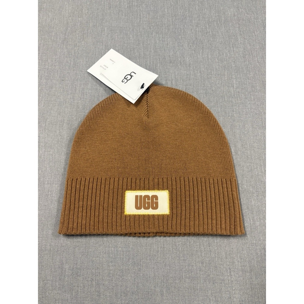NWT UGG Lightweight Beanie One Size Chestnut II Brown Knit Cuffed Acrylic Wool